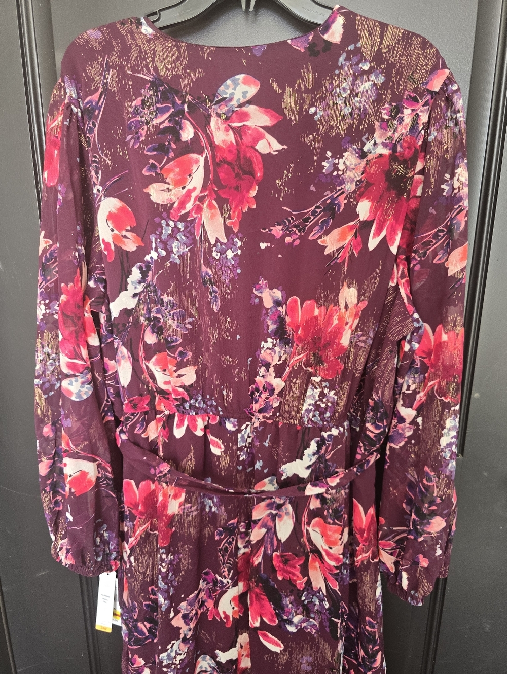 Signature by Robbie Bee Floral Wrap Dress 24W Burgundy Pink Long Sleeve Midi NWT - Picture 12 of 12